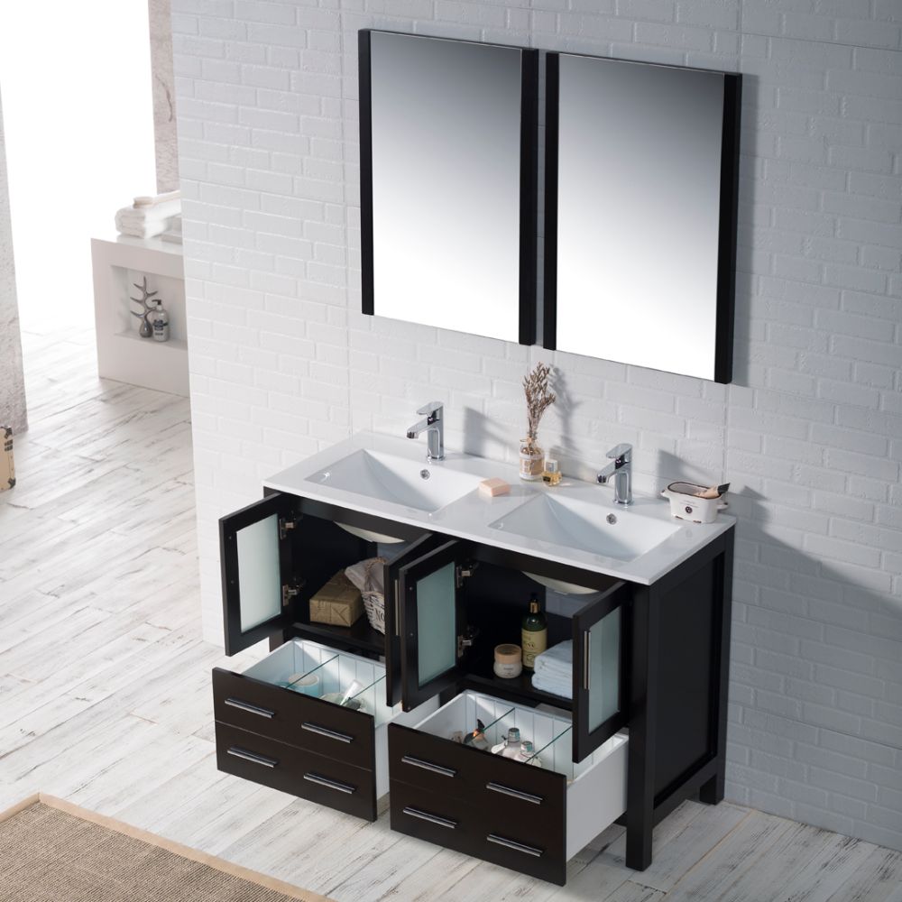 Sydney Modern 48" Double Bathroom Vanity Set with Mirrors Espresso