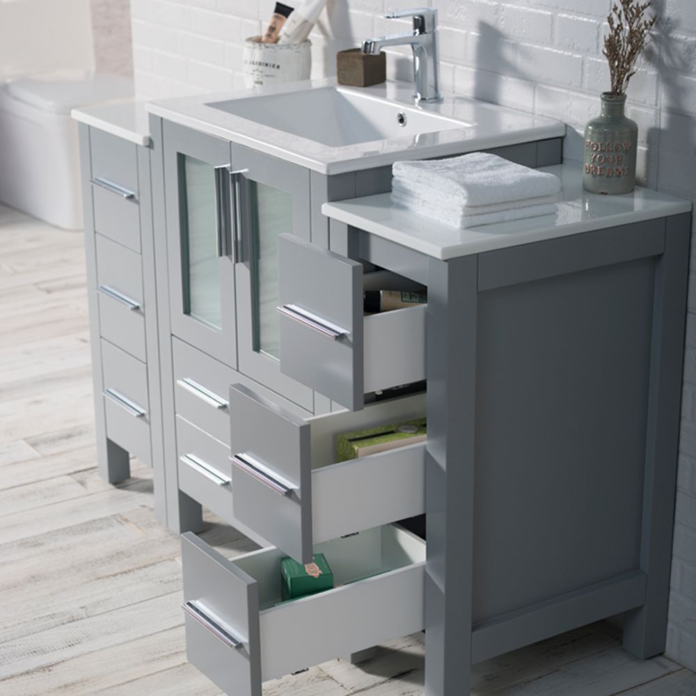Sydney Modern 48" Bathroom Vanity Set with Double Side Cabinets Metal Gray