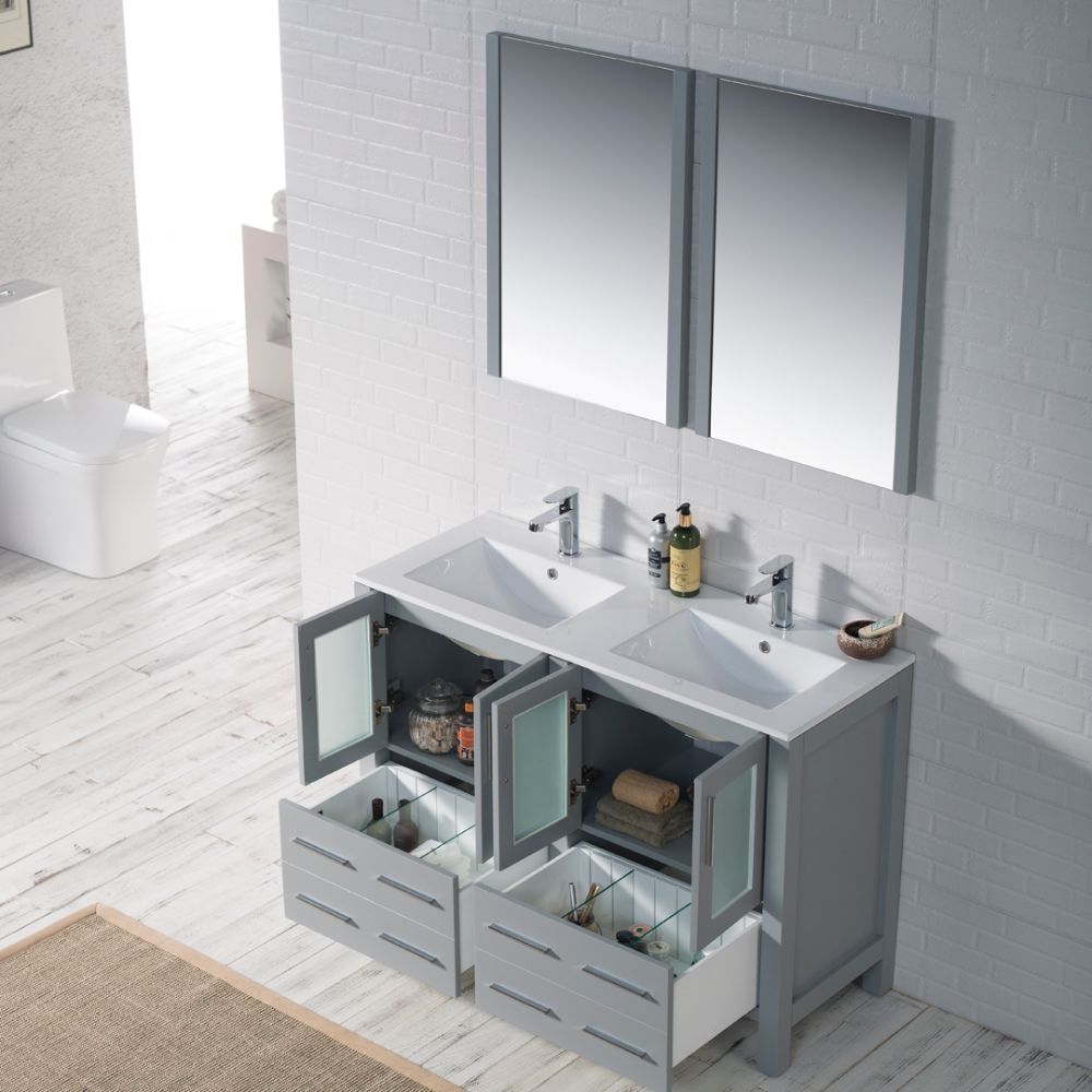 Sydney Modern 48" Double Bathroom Vanity Set with Mirrors Metal Gray