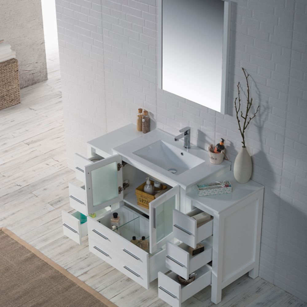 Sydney Modern 54" Bathroom Vanity Set with Double Side Cabinets Glossy White