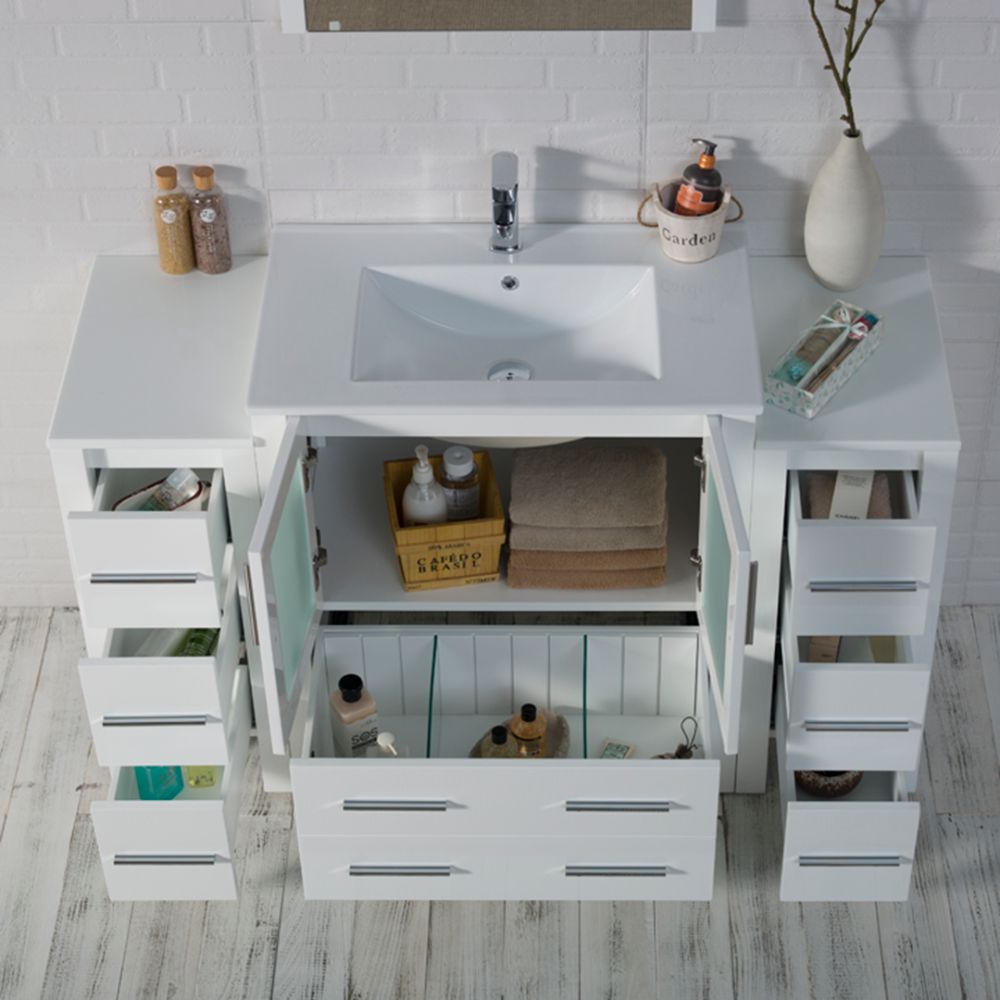 Sydney Modern 54" Bathroom Vanity Set with Double Side Cabinets Glossy White