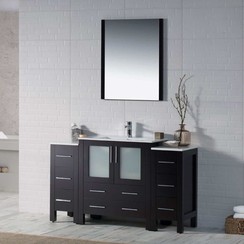 Sydney Modern 54" Bathroom Vanity Set with Double Side Cabinets Espresso