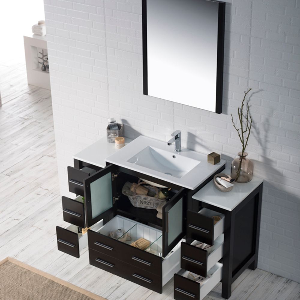Sydney Modern 54" Bathroom Vanity Set with Double Side Cabinets Espresso