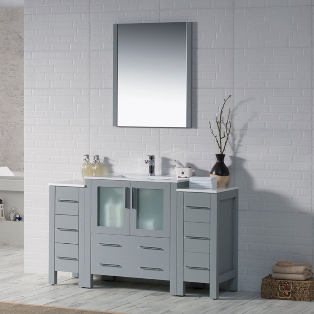 Sydney Modern 54" Bathroom Vanity Set with Double Side Cabinets Metal Gray