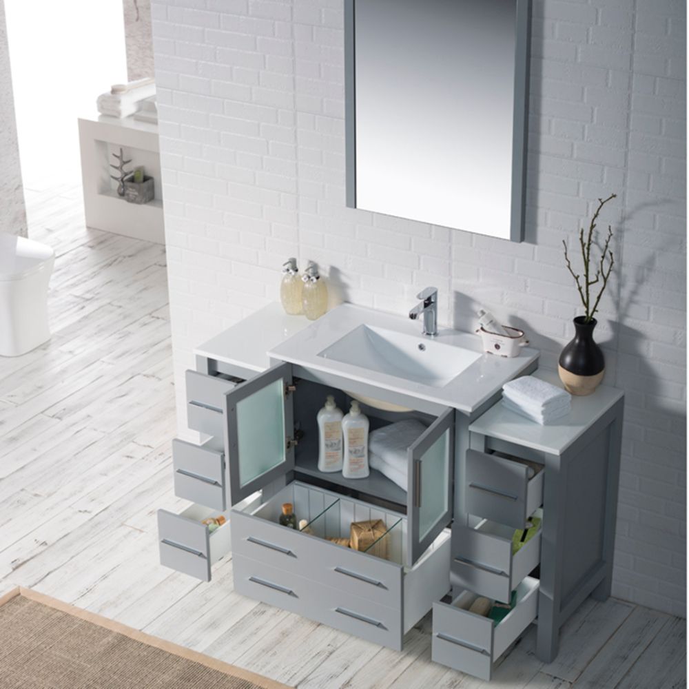Sydney Modern 54" Bathroom Vanity Set with Double Side Cabinets Metal Gray