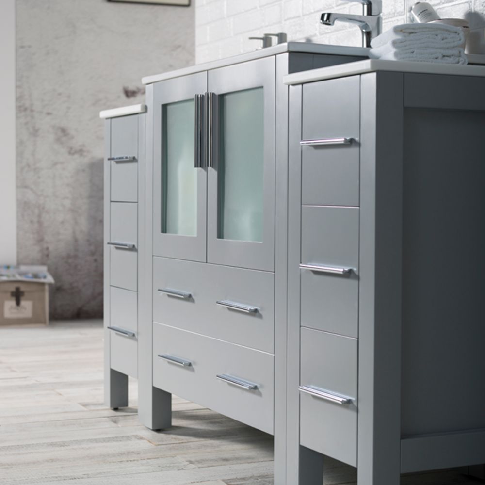 Sydney Modern 54" Bathroom Vanity Set with Double Side Cabinets Metal Gray