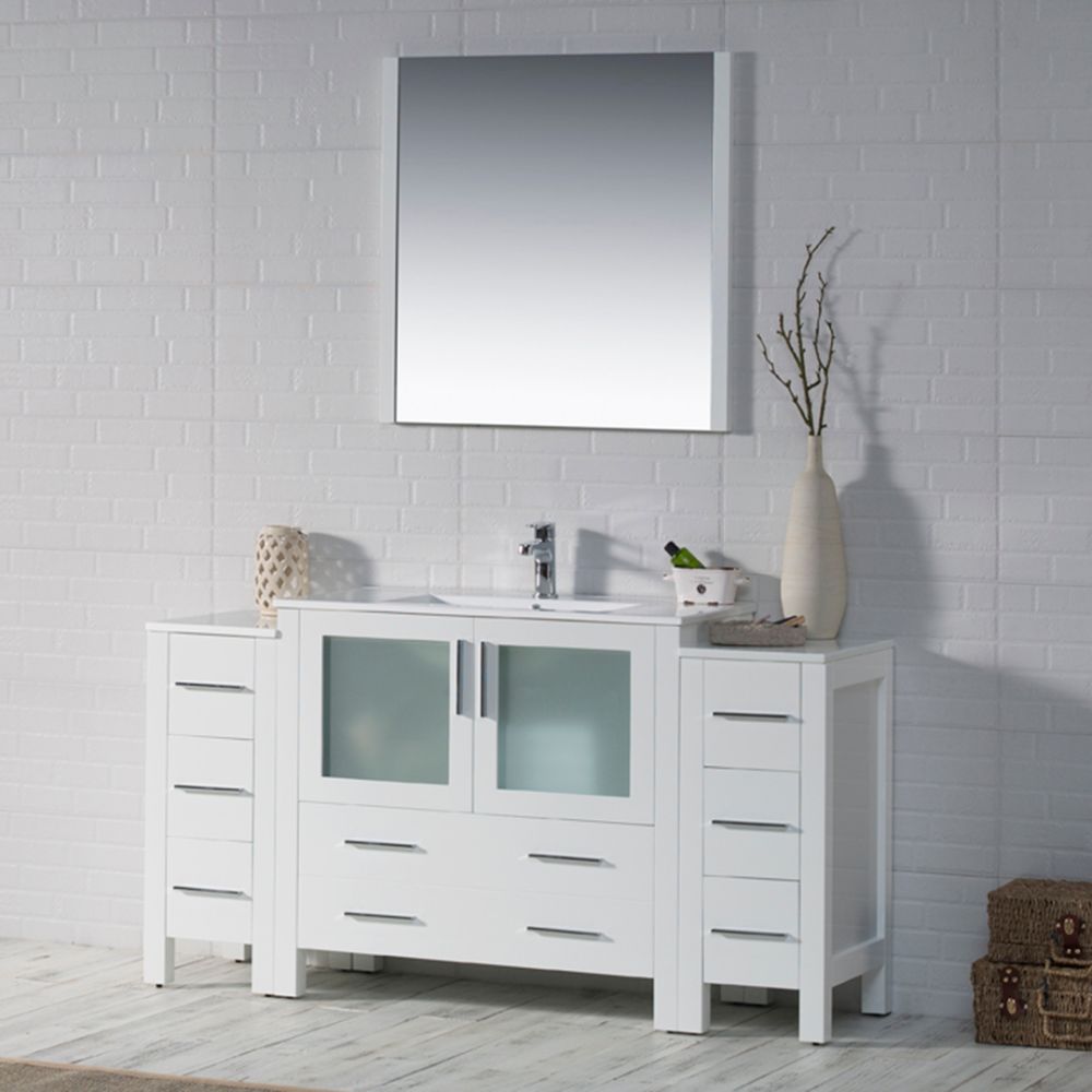 Sydney Modern 60" Bathroom Vanity Set with Double Side Cabinets Glossy White
