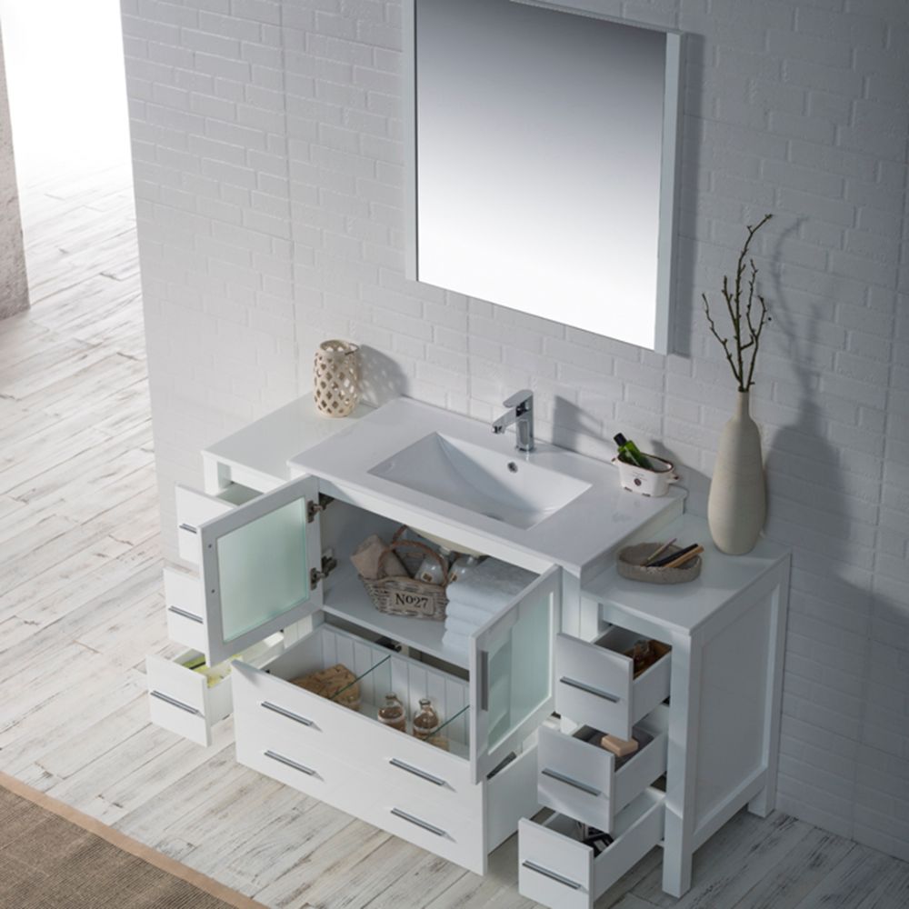 Sydney Modern 60" Bathroom Vanity Set with Double Side Cabinets Glossy White