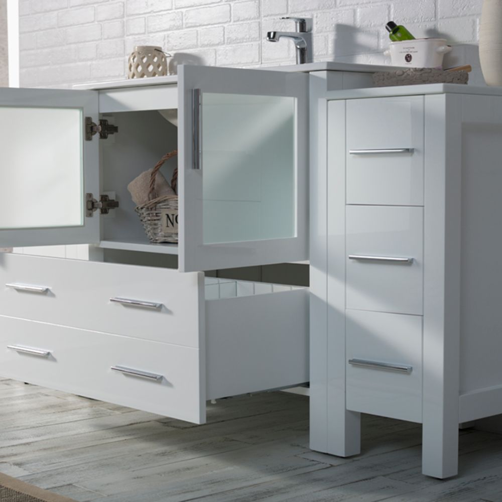 Sydney Modern 60" Bathroom Vanity Set with Double Side Cabinets Glossy White