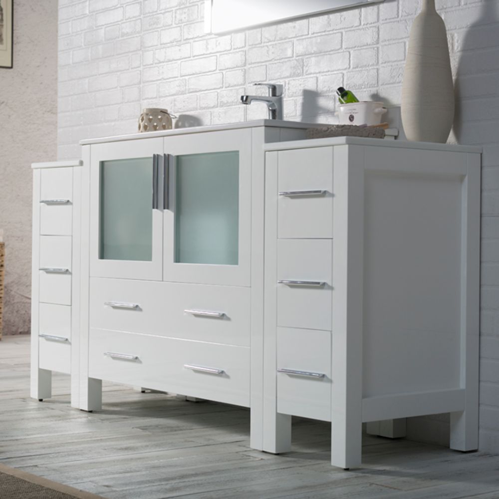 Sydney Modern 60" Bathroom Vanity Set with Double Side Cabinets Glossy White