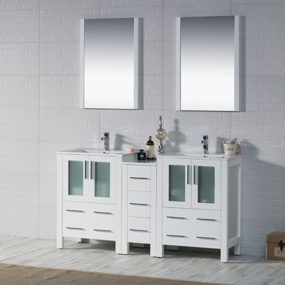 Sydney Modern 60" Double Bathroom Vanity Set with Mirrors Glossy White