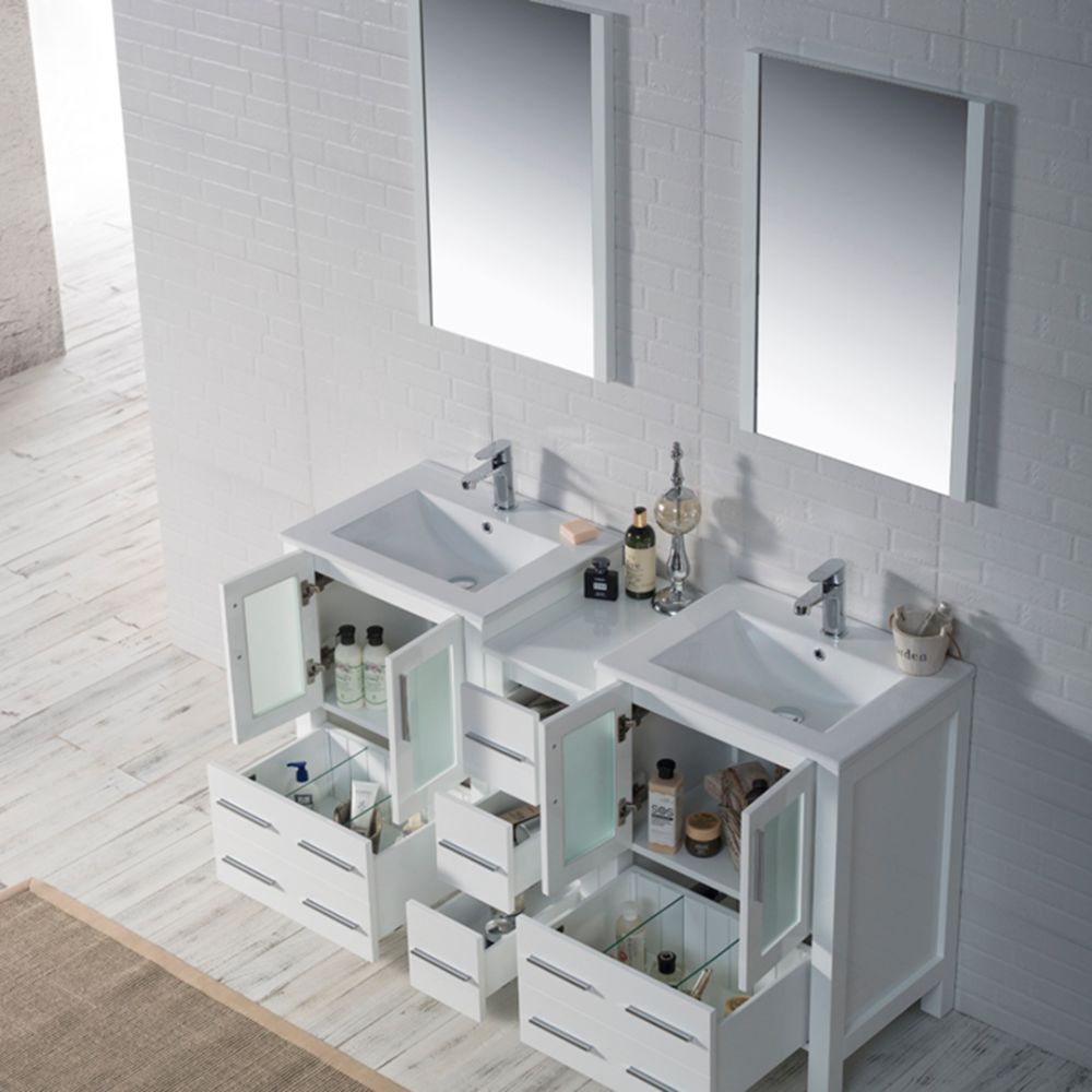 Sydney Modern 60" Double Bathroom Vanity Set with Mirrors Glossy White