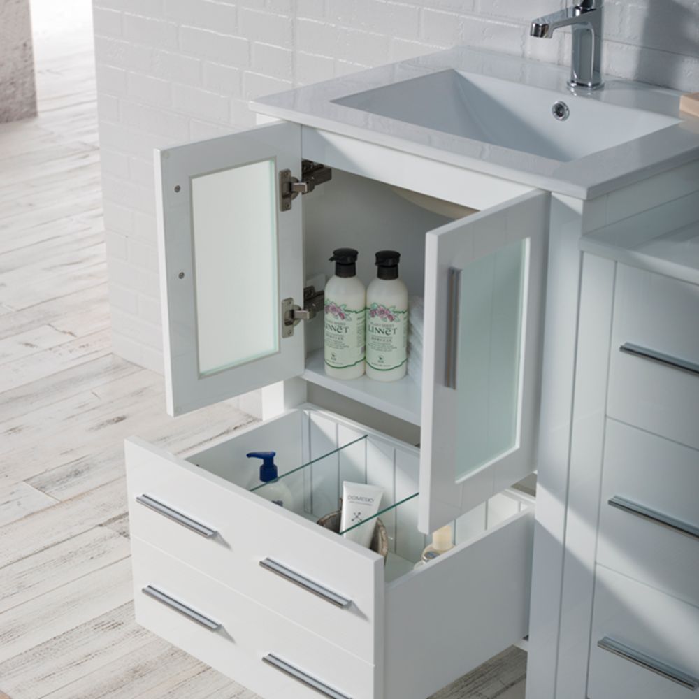 Sydney Modern 60" Double Bathroom Vanity Set with Mirrors Glossy White