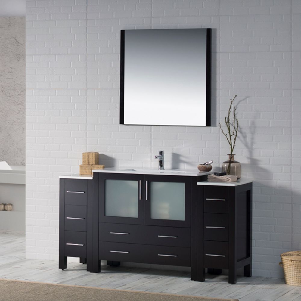 Sydney Modern 60" Bathroom Vanity Set with Double Side Cabinets Espresso