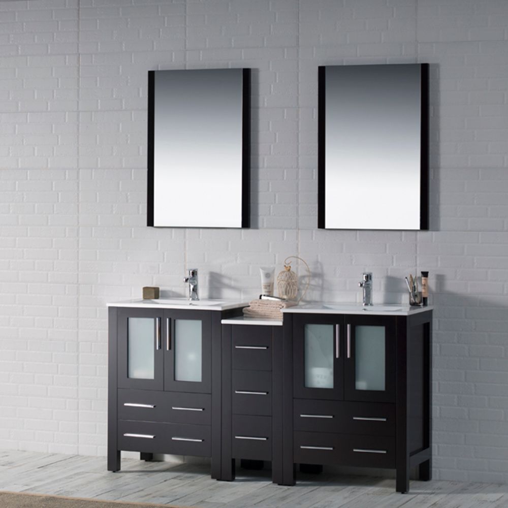 Sydney Modern 60" Double Bathroom Vanity Set with Mirrors Espresso