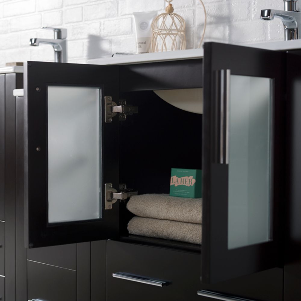 Sydney Modern 60" Double Bathroom Vanity Set with Mirrors Espresso