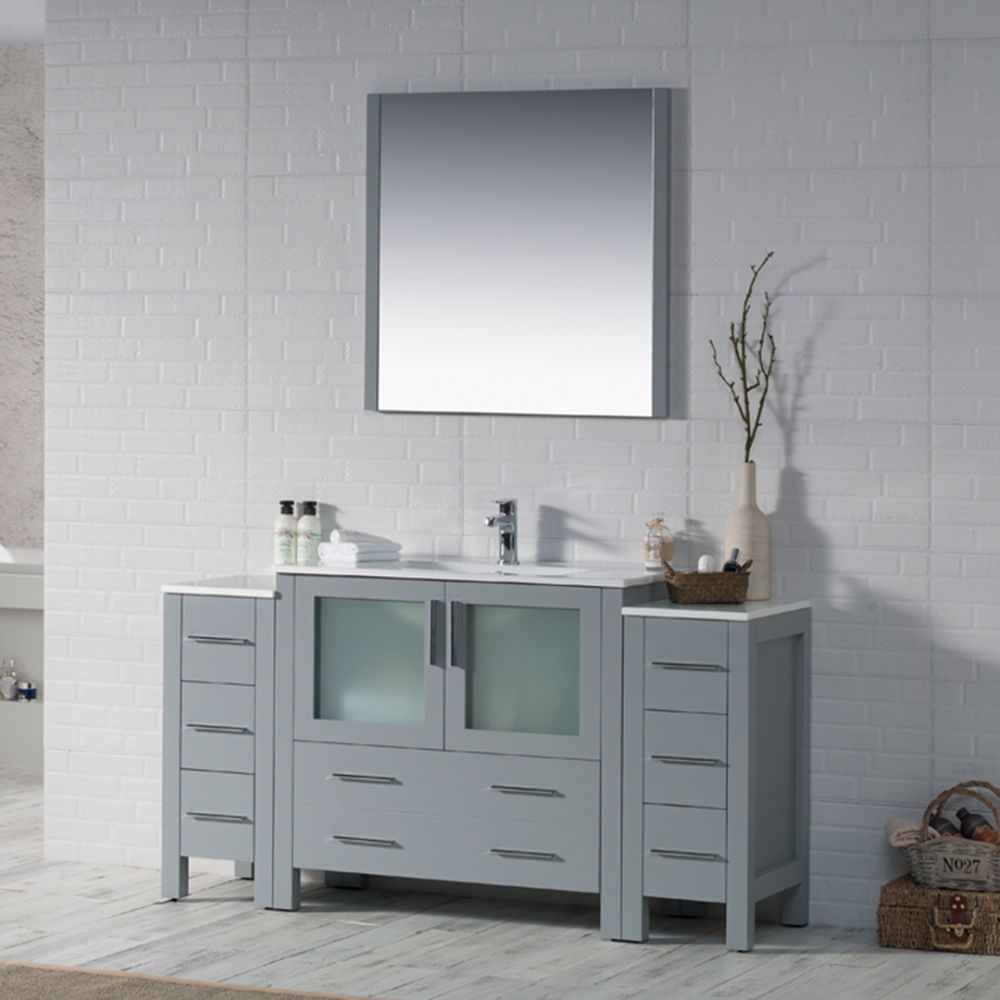 Sydney Modern 60" Bathroom Vanity Set with Double Side Cabinets Metal Gray