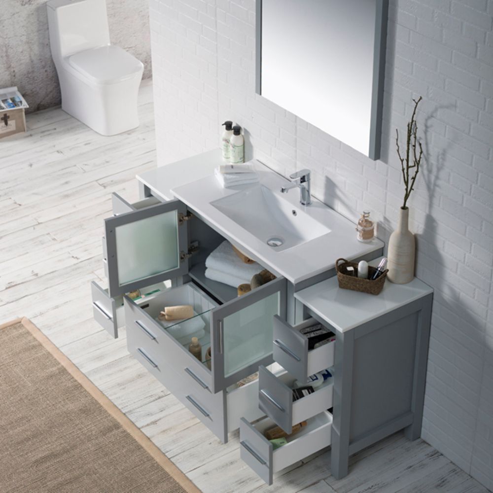 Sydney Modern 60" Bathroom Vanity Set with Double Side Cabinets Metal Gray