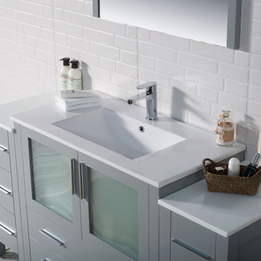 Sydney Modern 60" Bathroom Vanity Set with Double Side Cabinets Metal Gray