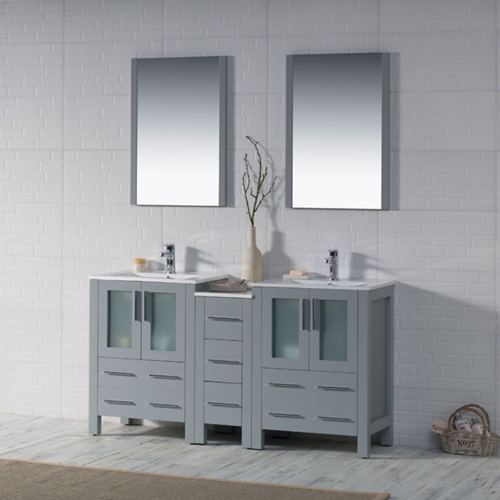 Sydney Modern 60" Double Bathroom Vanity Set with Mirrors Metal Gray