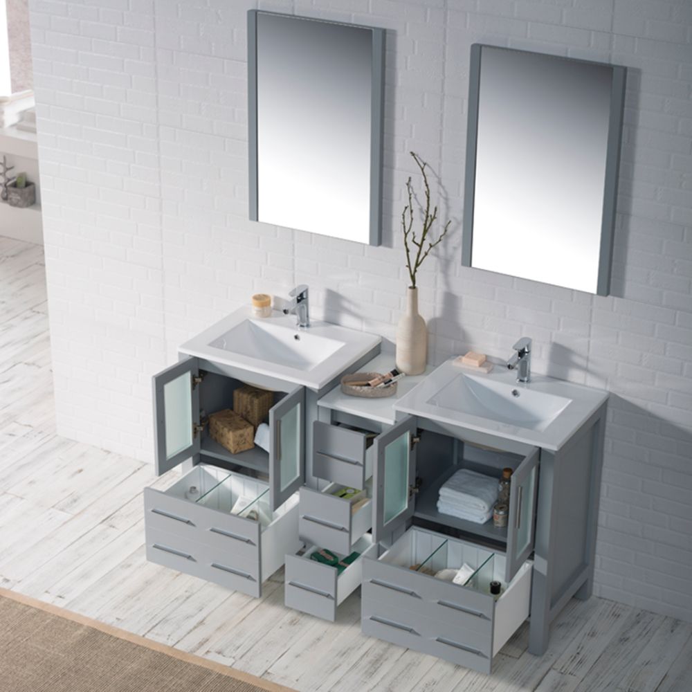 Sydney Modern 60" Double Bathroom Vanity Set with Mirrors Metal Gray