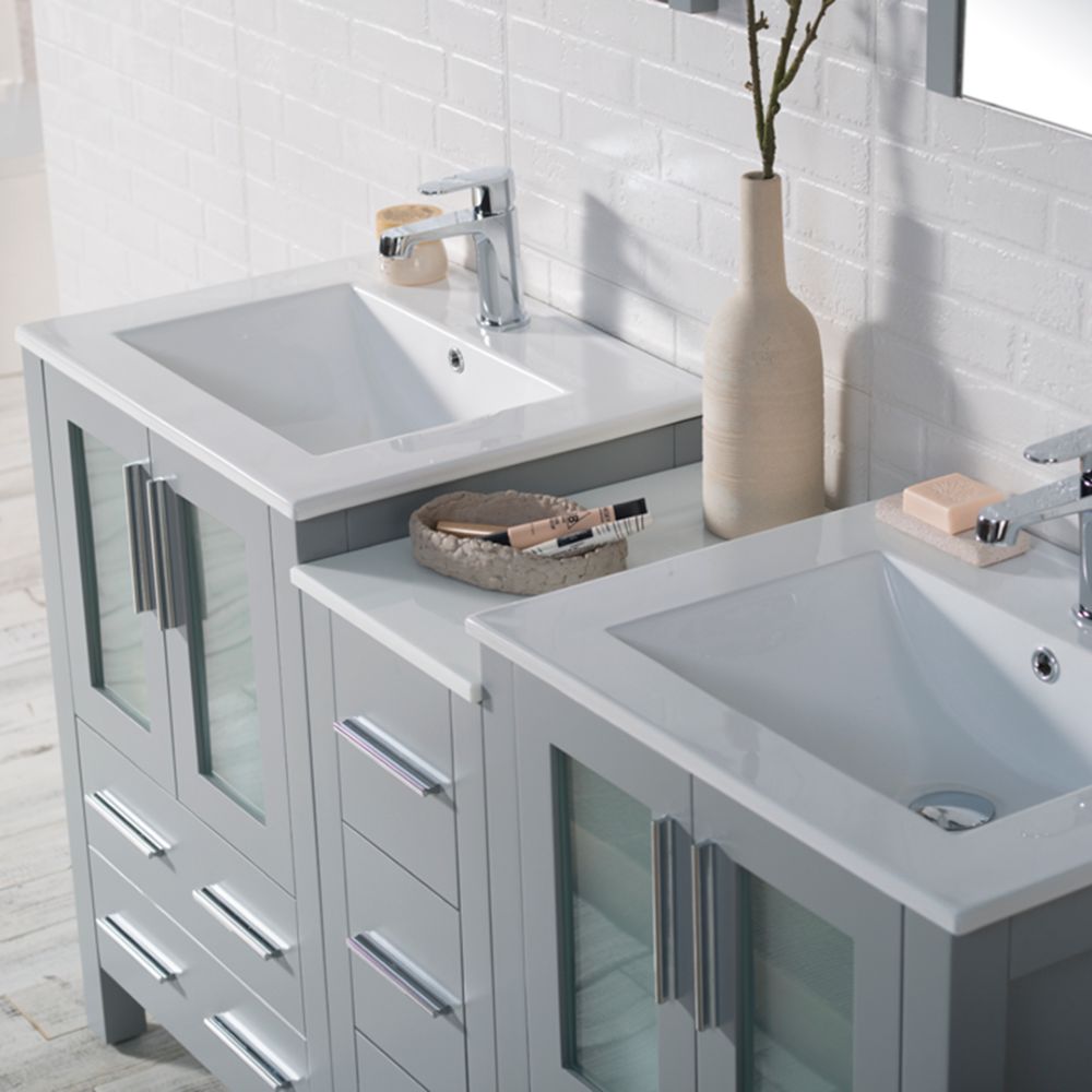 Sydney Modern 60" Double Bathroom Vanity Set with Mirrors Metal Gray