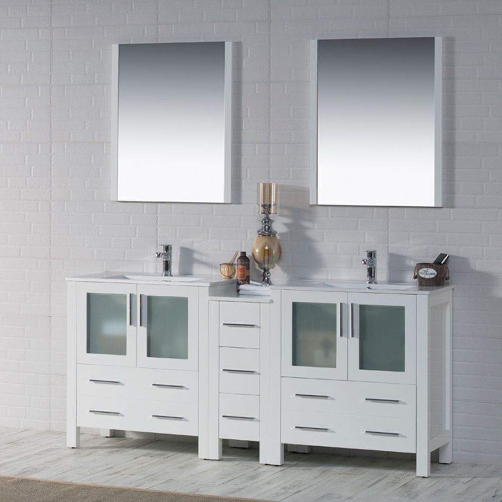 Sydney Modern 72" Double Bathroom Vanity Set with Mirrors Glossy White