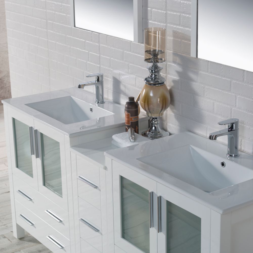 Sydney Modern 72" Double Bathroom Vanity Set with Mirrors Glossy White