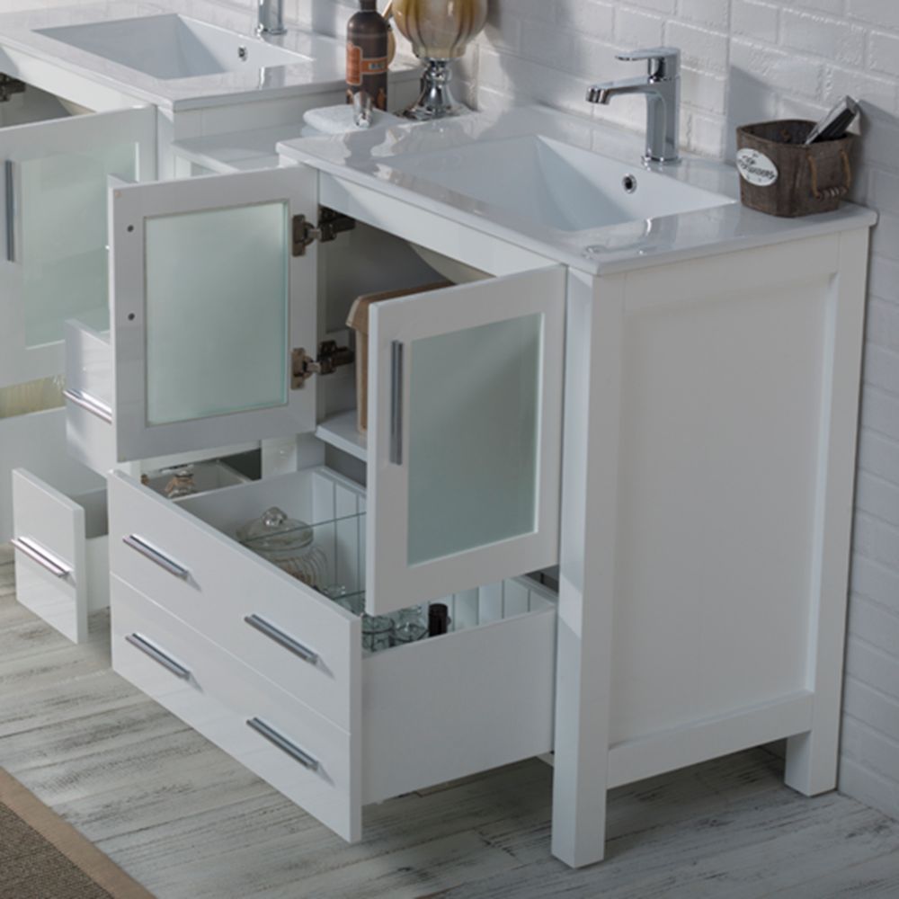 Sydney Modern 72" Double Bathroom Vanity Set with Mirrors Glossy White
