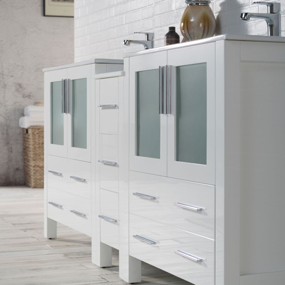 Sydney Modern 72" Double Bathroom Vanity Set with Mirrors Glossy White