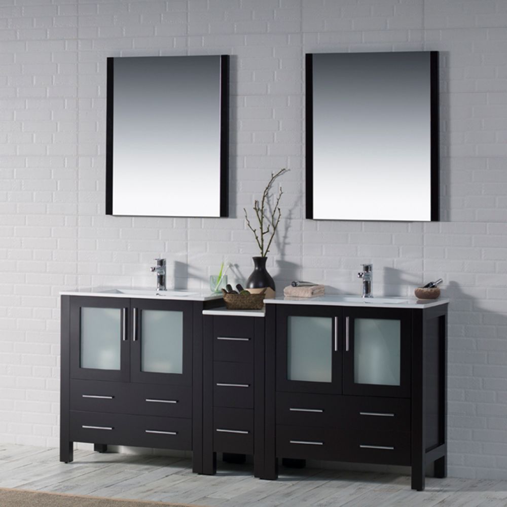 Sydney Modern 72" Double Bathroom Vanity Set with Mirrors Espresso