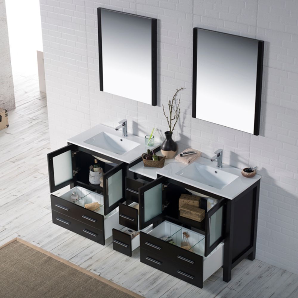 Sydney Modern 72" Double Bathroom Vanity Set with Mirrors Espresso