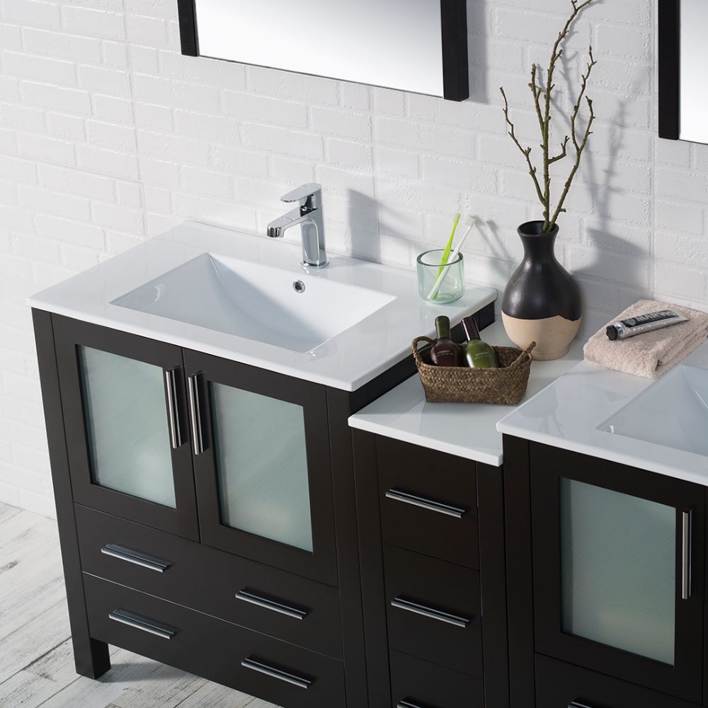 Sydney Modern 72" Double Bathroom Vanity Set with Mirrors Espresso