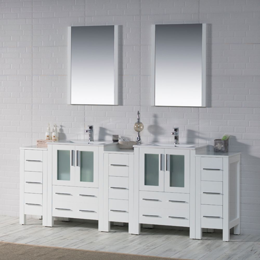 Sydney Modern 84" Bathroom Vanity Set with Double Side Cabinets Glossy White