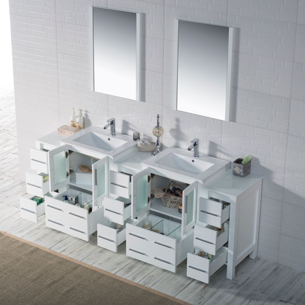 Sydney Modern 84" Bathroom Vanity Set with Double Side Cabinets Glossy White