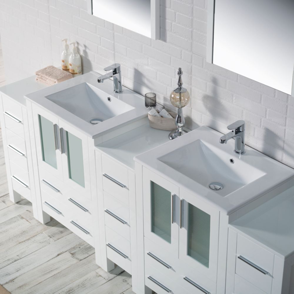 Sydney Modern 84" Bathroom Vanity Set with Double Side Cabinets Glossy White