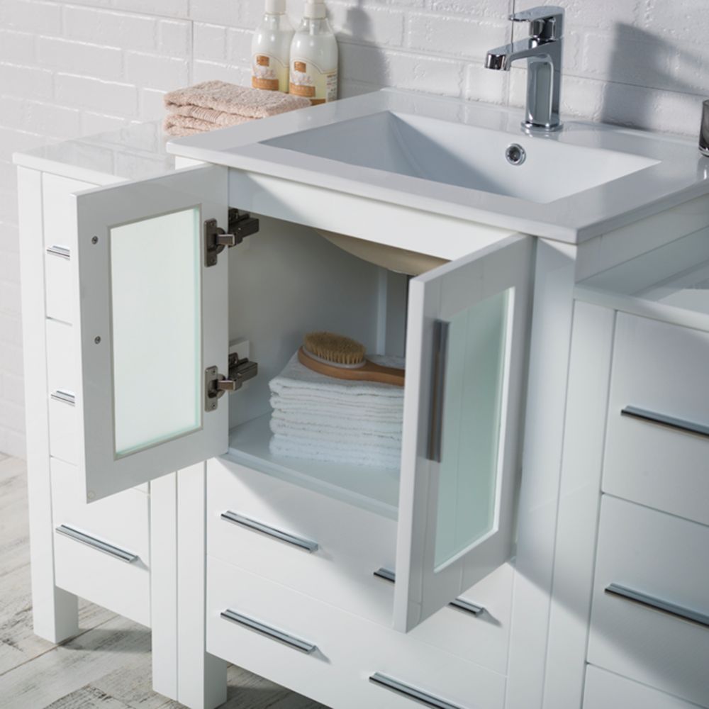 Sydney Modern 84" Bathroom Vanity Set with Double Side Cabinets Glossy White