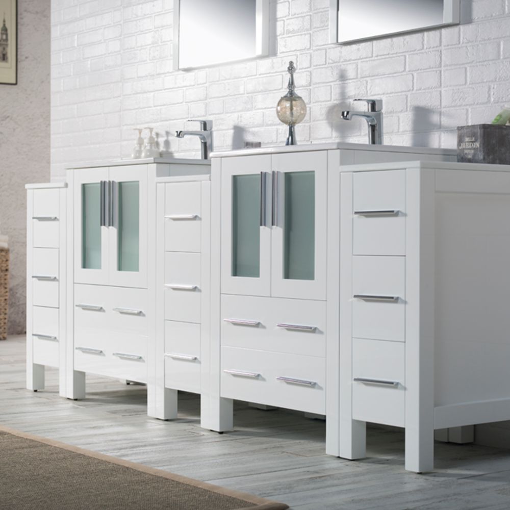 Sydney Modern 84" Bathroom Vanity Set with Double Side Cabinets Glossy White
