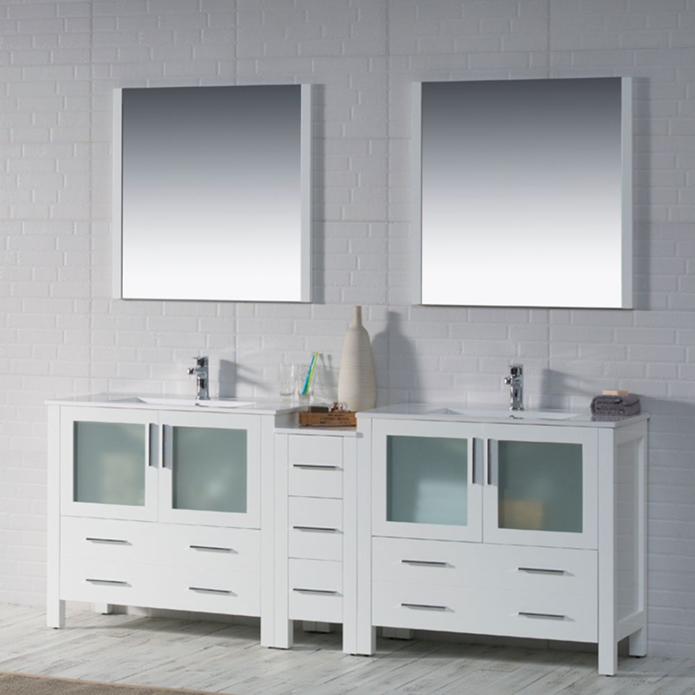Sydney Modern 84" Double Bathroom Vanity Set with Mirrors Glossy White