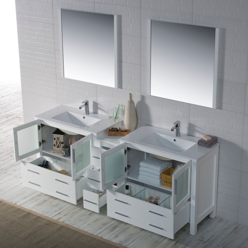 Sydney Modern 84" Double Bathroom Vanity Set with Mirrors Glossy White