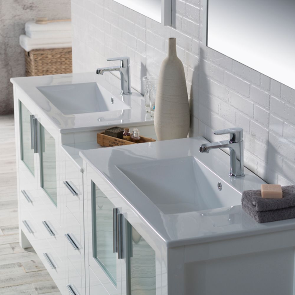 Sydney Modern 84" Double Bathroom Vanity Set with Mirrors Glossy White
