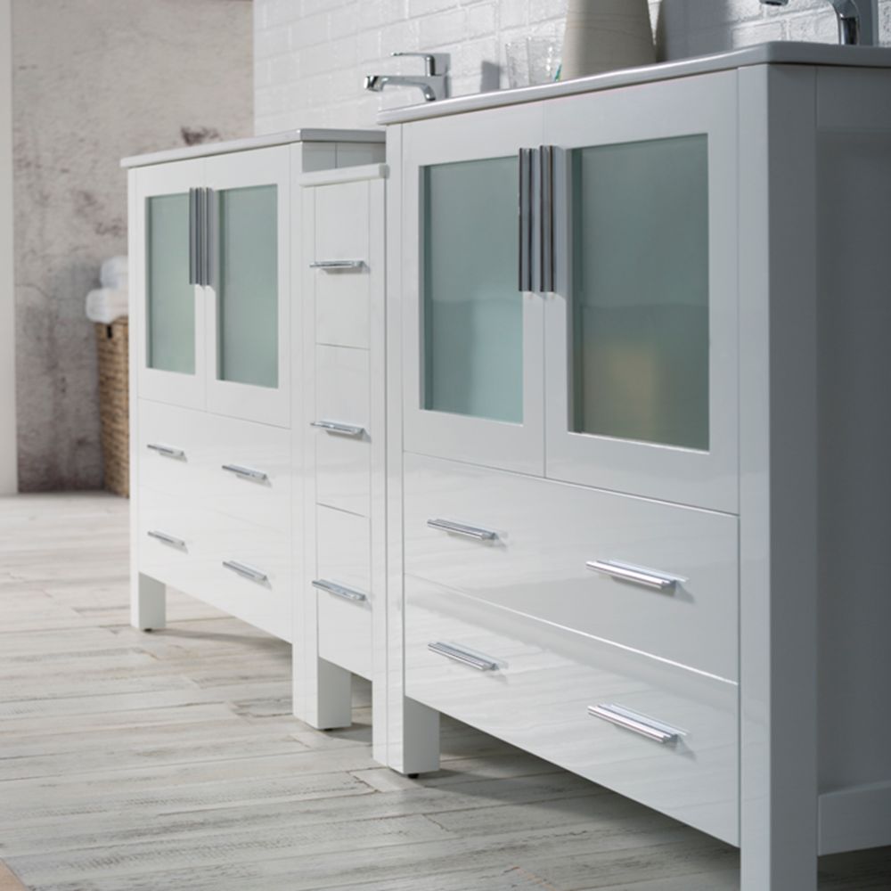 Sydney Modern 84" Double Bathroom Vanity Set with Mirrors Glossy White