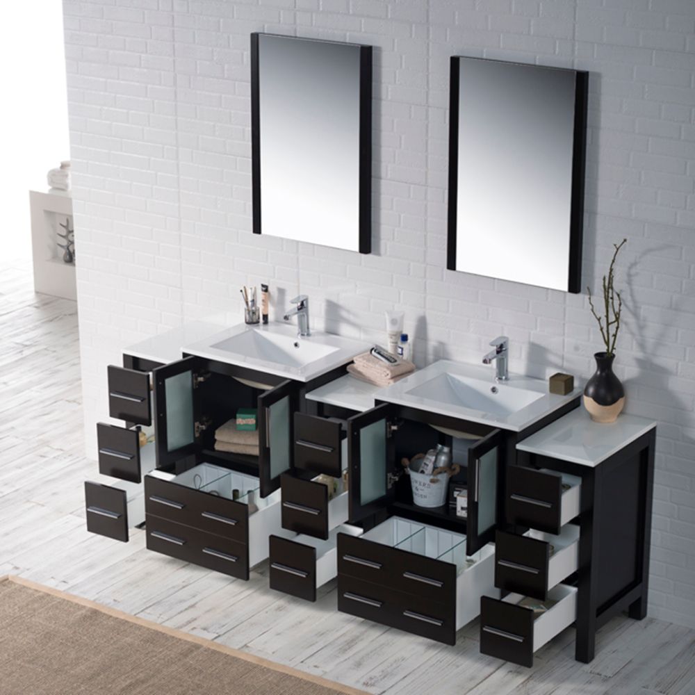 Sydney Modern 84" Bathroom Vanity Set with Double Side Cabinets Espresso