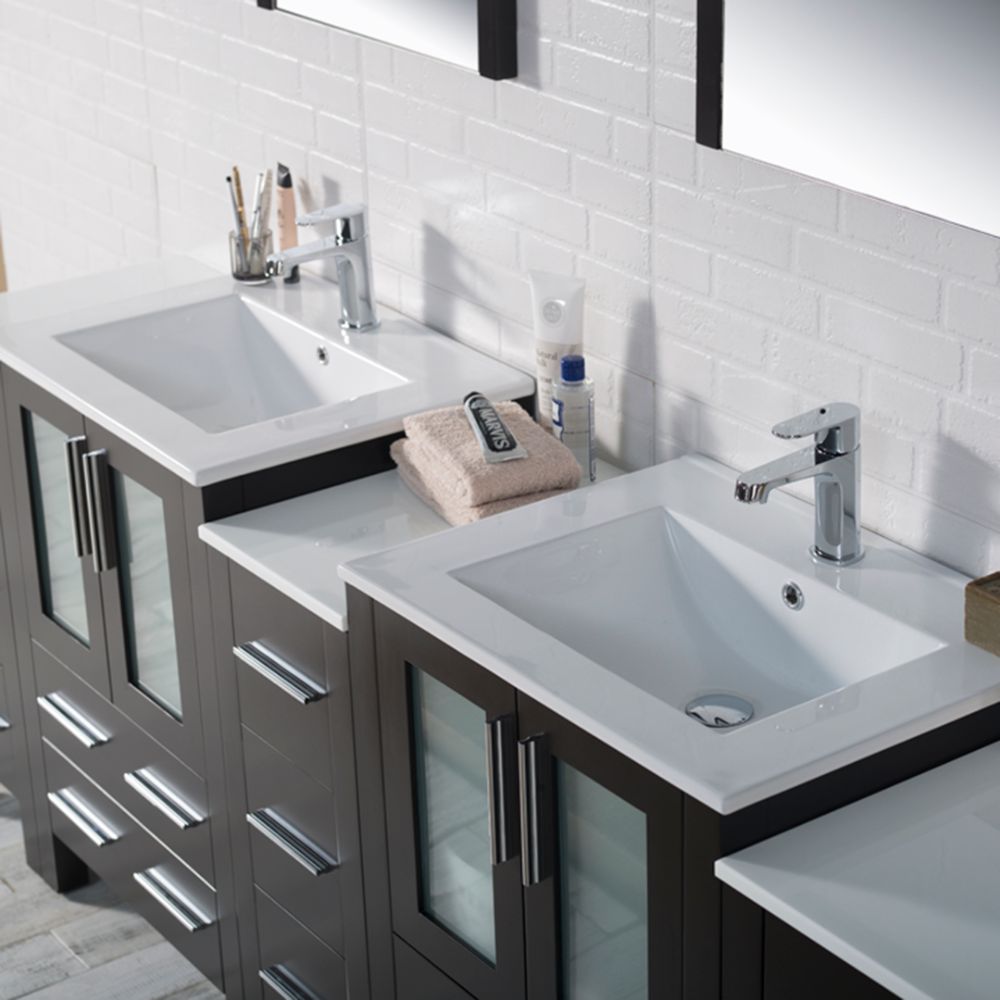 Sydney Modern 84" Bathroom Vanity Set with Double Side Cabinets Espresso