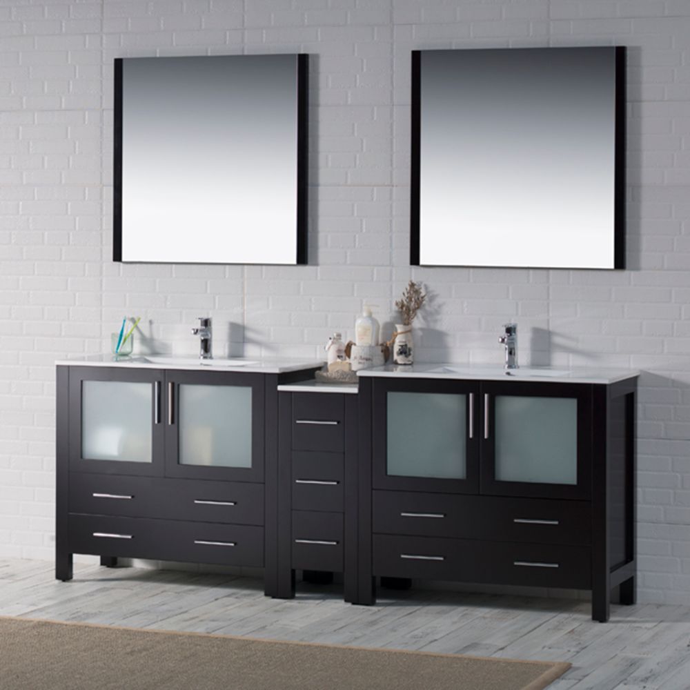 Sydney Modern 84" Double Bathroom Vanity Set with Mirrors Espresso