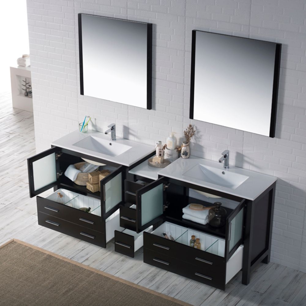 Sydney Modern 84" Double Bathroom Vanity Set with Mirrors Espresso