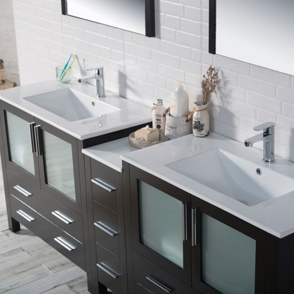 Sydney Modern 84" Double Bathroom Vanity Set with Mirrors Espresso