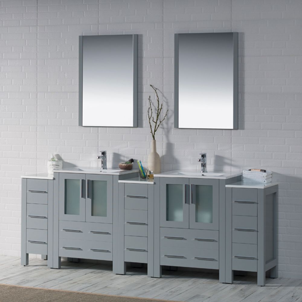 Sydney Modern 84" Bathroom Vanity Set with Double Side Cabinets Metal Gray