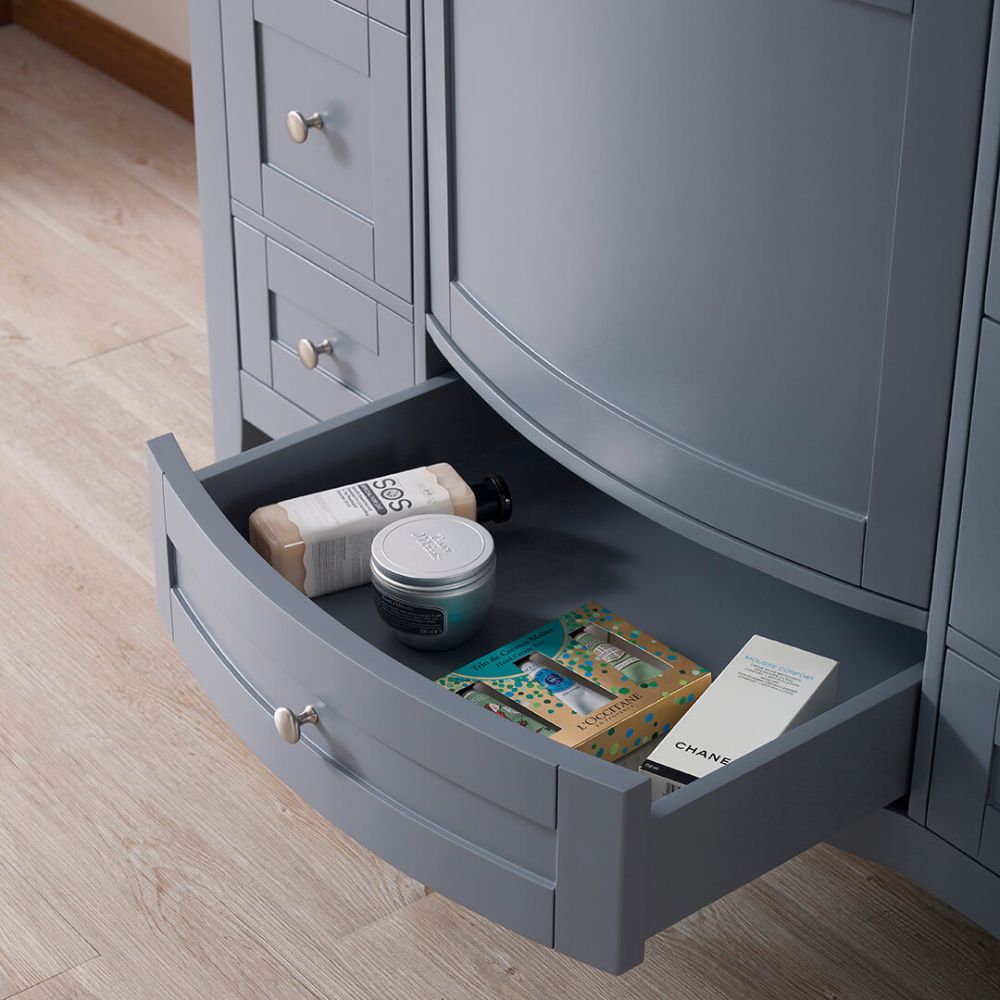 Rome 48" Charcoal Gray Bathroom Bathroom Vanity Set with White Carrara Marble, Mirror and Wall Cabinets