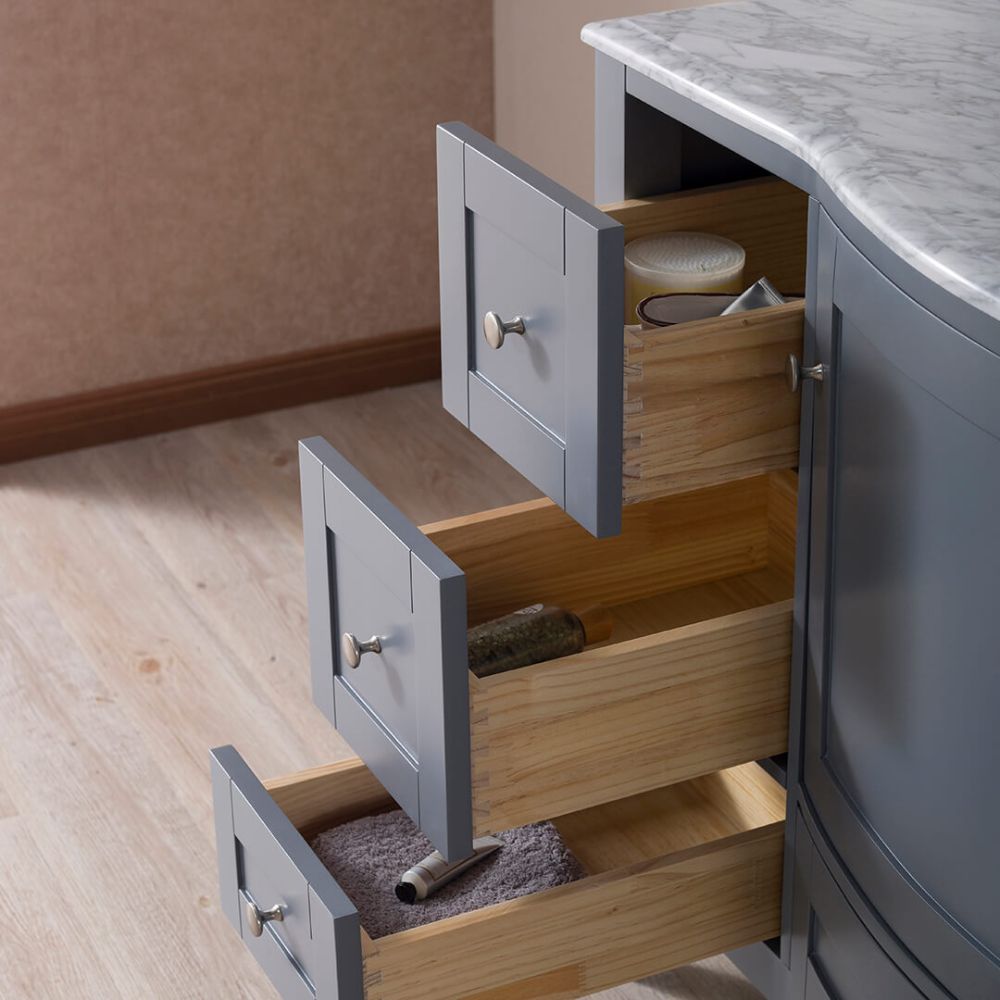 Rome 48" Charcoal Gray Bathroom Bathroom Vanity Set with White Carrara Marble, Mirror and Wall Cabinets